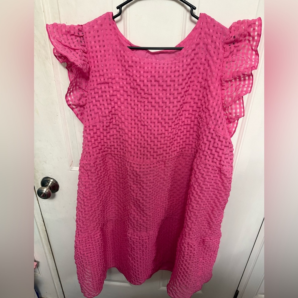 Pink Textured Ruffle Sleeve Dress Plus Size